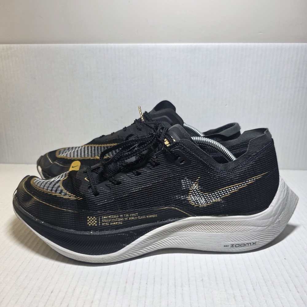 Nike ZoomX Vaporfly Next% 2 Shoes Mens Size 12.5 Black Gold Running CU4111-001